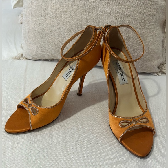 Jimmy Choo Elegant Orange Heels with Bow Detail